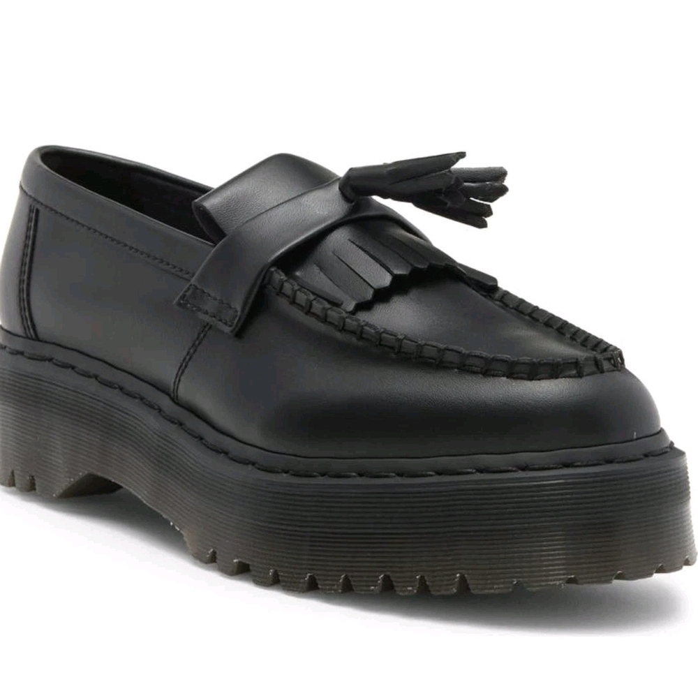 Dr. Martens Black Leather Tassel Kiltie Platform Loafers